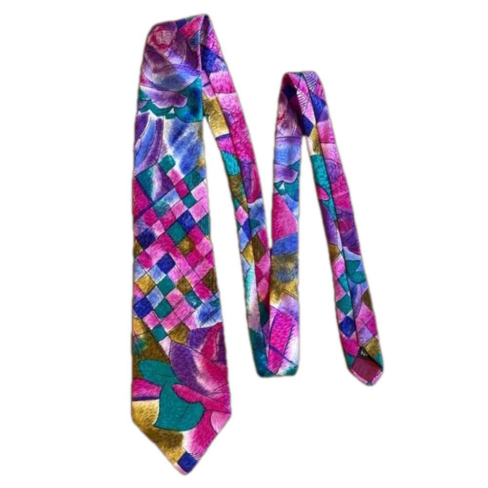 Vintage Canary Island Abstract Tie – Made in Canada – 58” x 4” (3/$25)